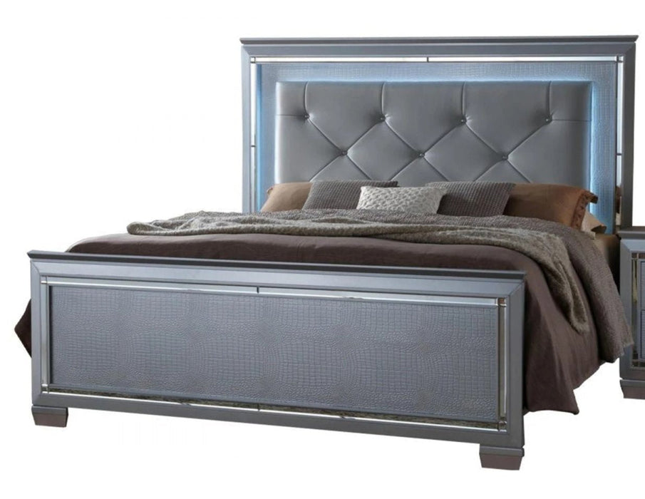 Lillian Silver LED Queen Panel Bed - Gate Furniture