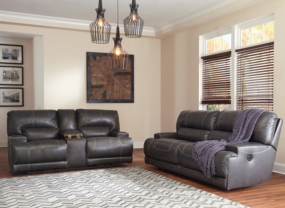 McCaskill Gray Leather Power Recliner Living Room Set - Gate Furniture