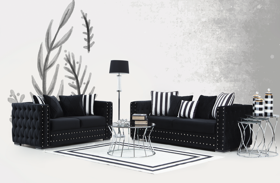 Mosby Black Velvet Sofa & Loveseat - MOSBYBLACK-SL - Gate Furniture