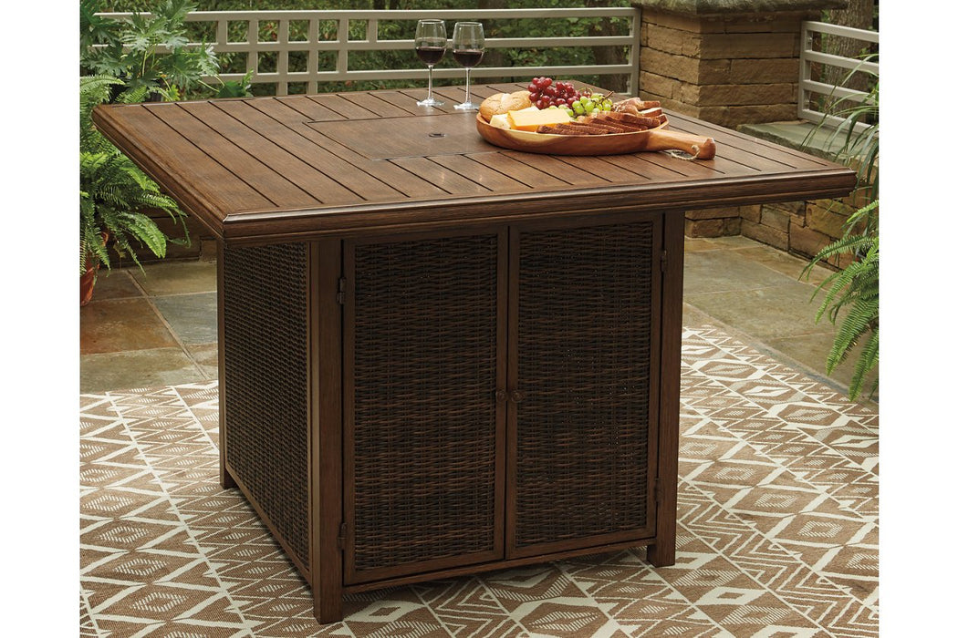 Paradise Trail Medium Brown Bar Table with Fire Pit - P750-665 - Gate Furniture