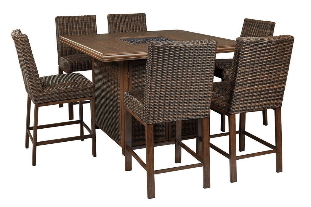 Paradise Trail Medium Brown Bar Table with Fire Pit - P750-665 - Gate Furniture