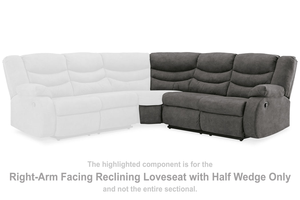 Partymate Right-Arm Facing Reclining Loveseat with Half Wedge - 3690350