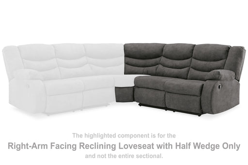 Partymate Right-Arm Facing Reclining Loveseat with Half Wedge - 3690350