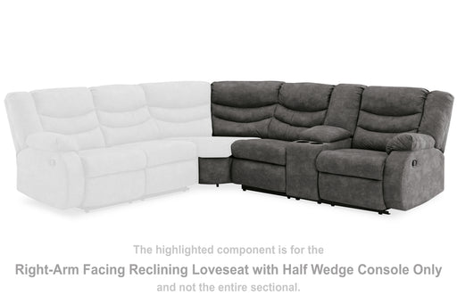 Partymate Right-Arm Facing Reclining Loveseat with Half Wedge Console - 3690349