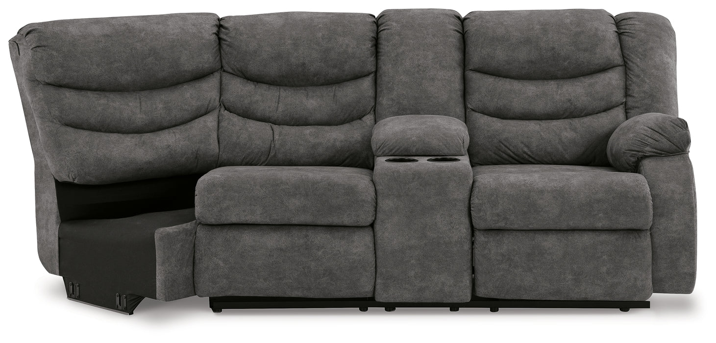 Partymate Right-Arm Facing Reclining Loveseat with Half Wedge Console - 3690349