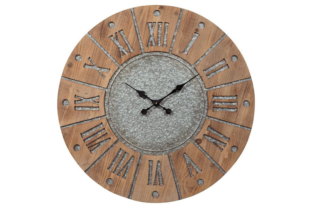 Payson Antique Gray/Natural Wall Clock - A8010076 - Gate Furniture