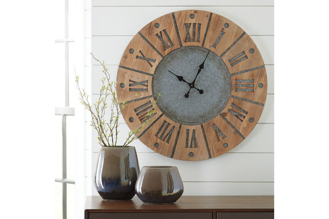 Payson Antique Gray/Natural Wall Clock - A8010076 - Gate Furniture