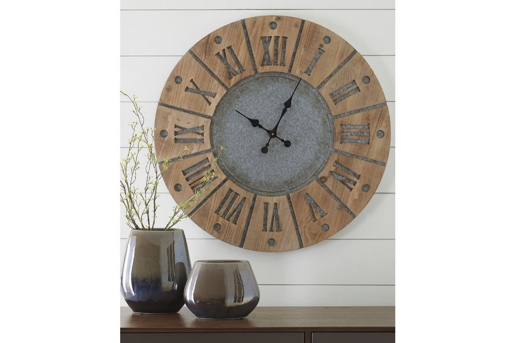 Payson Antique Gray/Natural Wall Clock - A8010076 - Gate Furniture