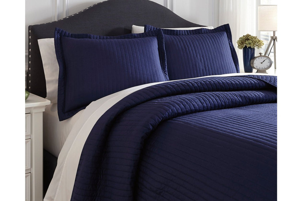 Raleda Navy 3-Piece King Coverlet Set - Q497003K - Gate Furniture