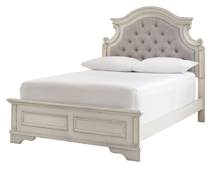 Realyn Chipped White Full Upholstered Bed - Gate Furniture