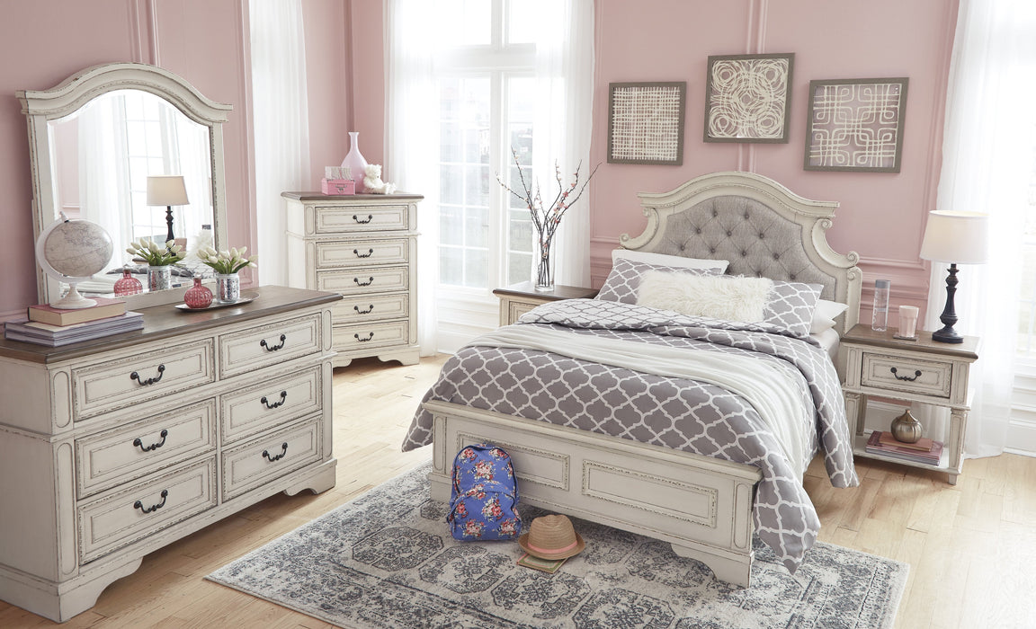 Realyn Chipped White Full Upholstered Bed - Gate Furniture