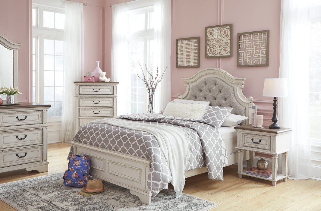Realyn Chipped White Full Upholstered Bed - Gate Furniture