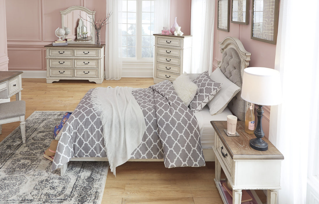 Realyn Chipped White Twin Upholstered Bed - Gate Furniture