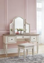 Realyn Two-tone Vanity and Mirror with Stool - B743-22 - Gate Furniture