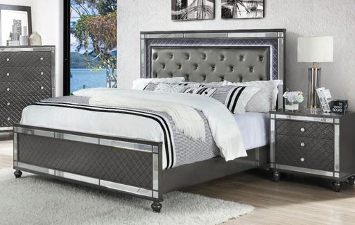 Refino Gray LED Queen Panel Bed - Gate Furniture