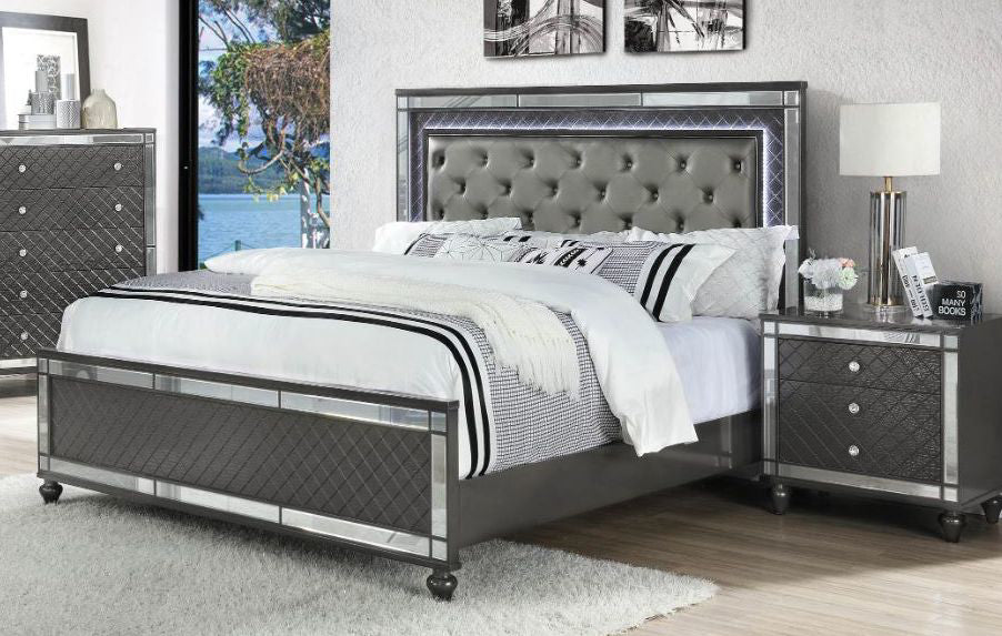 Refino Gray LED Queen Panel Bed - Gate Furniture