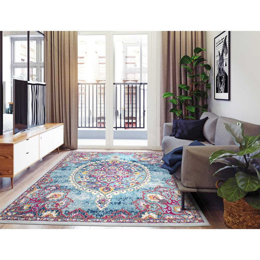 Rixos Collection Distressed Medallion Design Vintage Area Rugs - Turquoise - 5'X7' - RIX3262-5X7 - Gate Furniture