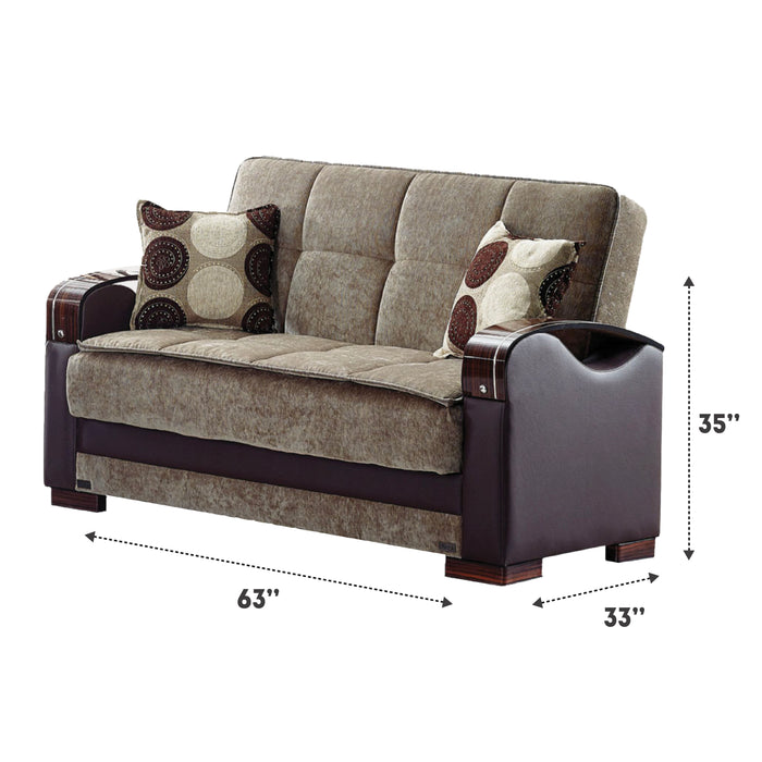 Rochester 63 in. Convertible Sleeper Loveseat in Brown with Storage - LS-ROCHESTER - In Stock Furniture