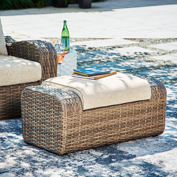 SANDY BLOOM Outdoor Ottoman with Cushion - P507-814 - In Stock Furniture