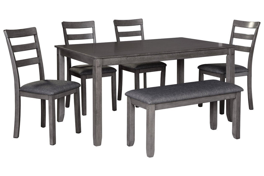 [SPECIAL] Bridson Gray Dining Table and Chairs with Bench (Set of 6) - D383-325 - Gate Furniture