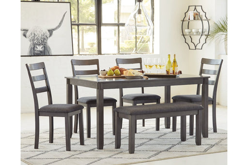 [SPECIAL] Bridson Gray Dining Table and Chairs with Bench (Set of 6) - D383-325 - Gate Furniture
