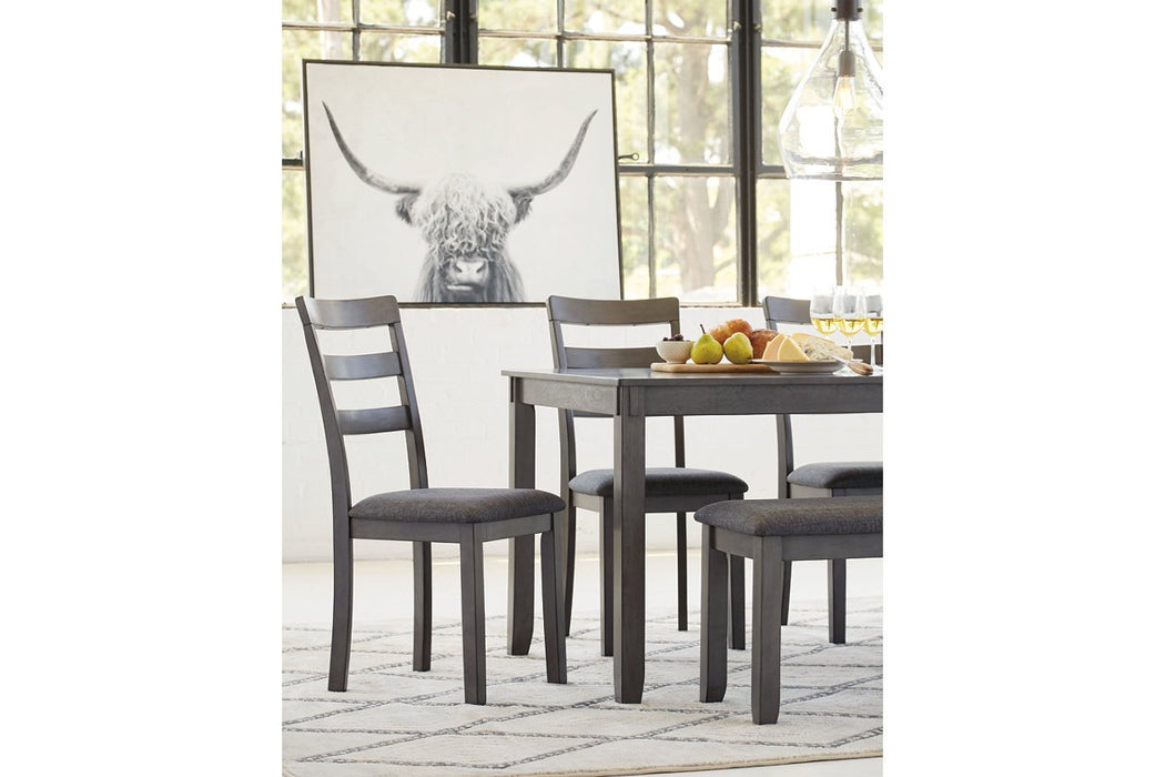 [SPECIAL] Bridson Gray Dining Table and Chairs with Bench (Set of 6) - D383-325 - Gate Furniture