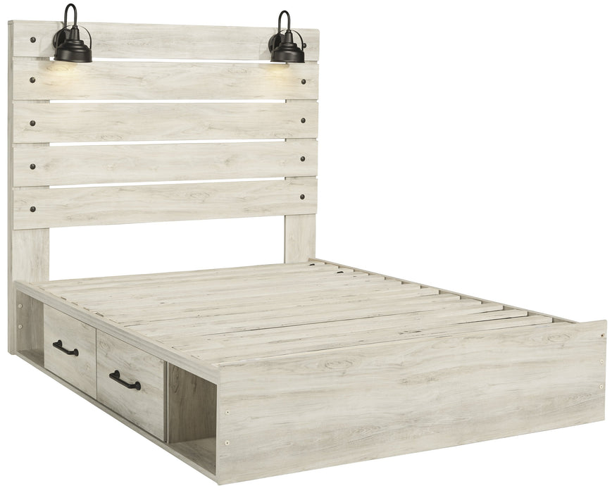 [SPECIAL] Cambeck Whitewash Queen Side Storage Platform Bed - Gate Furniture