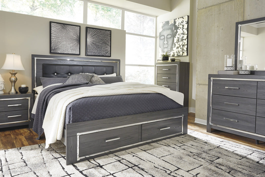 [SPECIAL] Lodanna Gray King LED Storage Bed - Gate Furniture