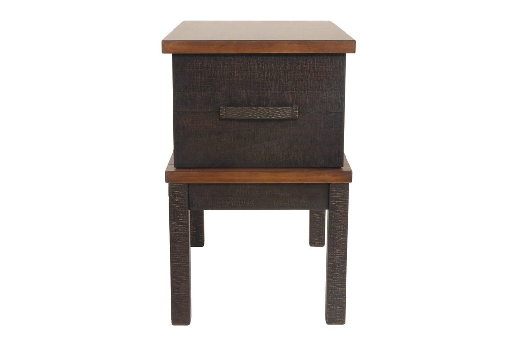 Stanah Two-tone Chairside End Table with USB Ports & Outlets - T892-7 - Gate Furniture