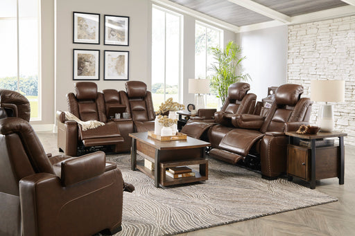 The Man-Den Mahogany Power Reclining Living Room Set - Gate Furniture