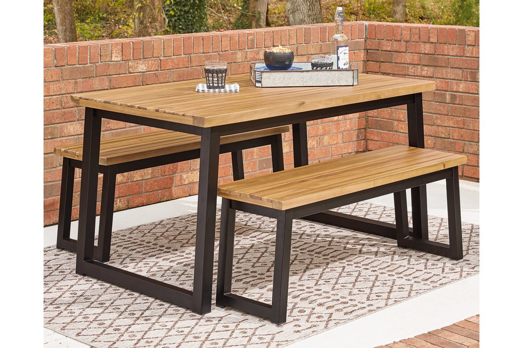 Town Wood Brown/Black Outdoor Dining Table Set (Set of 3) - P220-115 - Gate Furniture