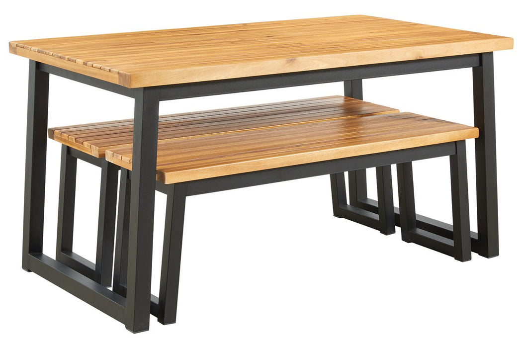 Town Wood Brown/Black Outdoor Dining Table Set (Set of 3) - P220-115 - Gate Furniture