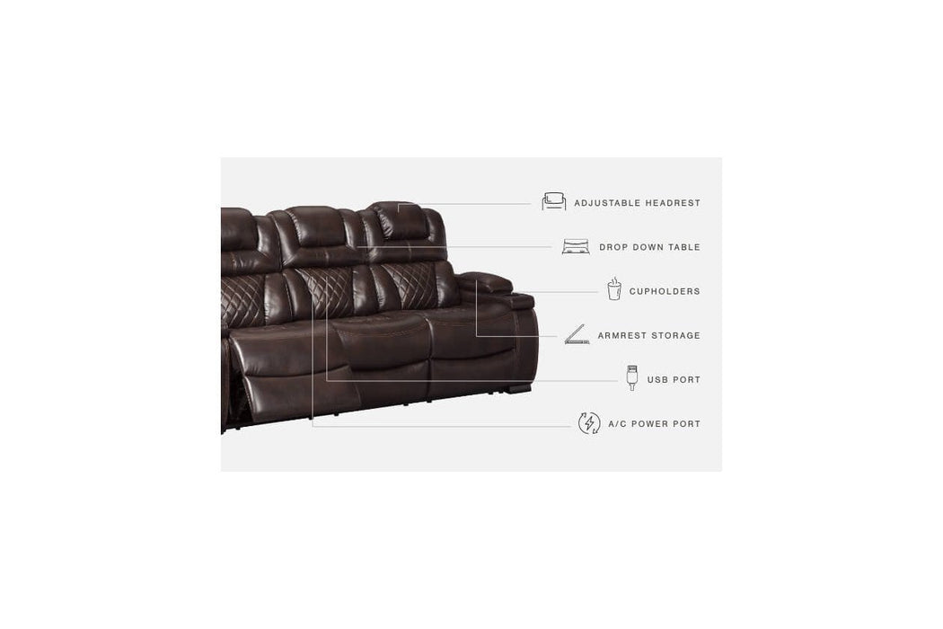 Warnerton Chocolate Power Reclining Sofa - 7540715 - Gate Furniture