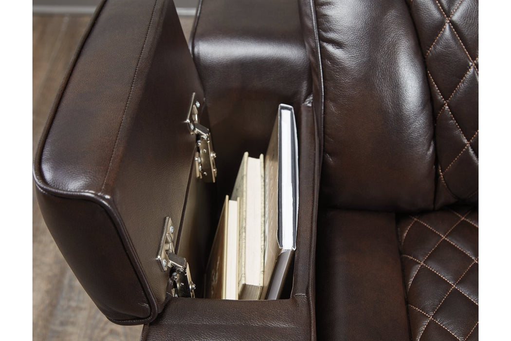 Warnerton Chocolate Power Reclining Sofa - 7540715 - Gate Furniture