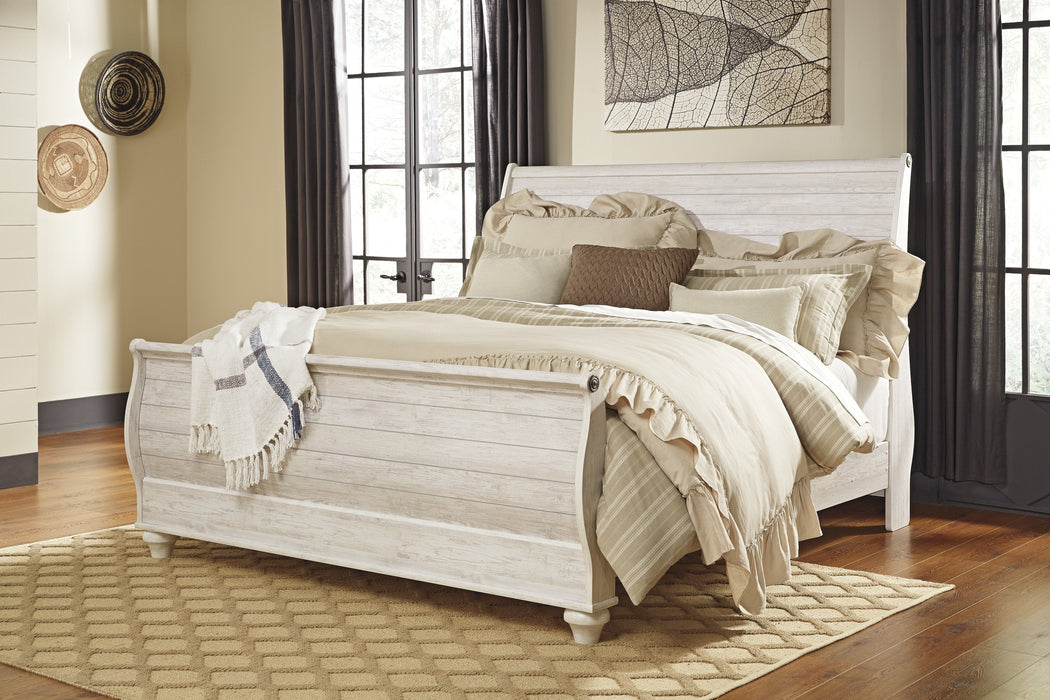 Willowton Whitewash King Sleigh Bed - Gate Furniture