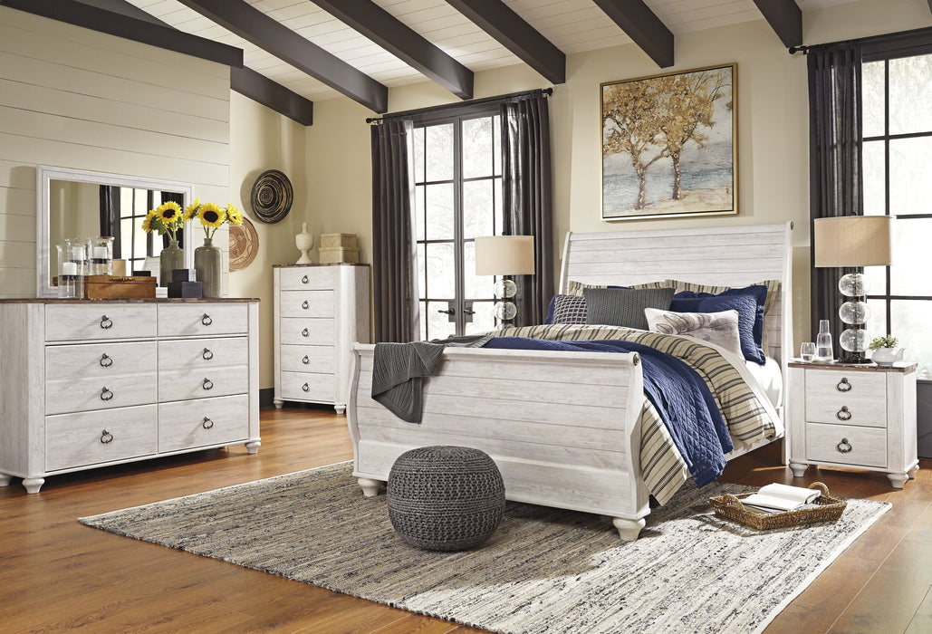 Willowton Whitewash Sleigh Bedroom Set - Gate Furniture