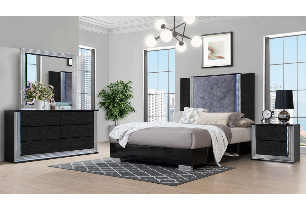 Ylime Wavy Black Queen Bed Group - YLIME-WAVY BLACK-QBG - Gate Furniture