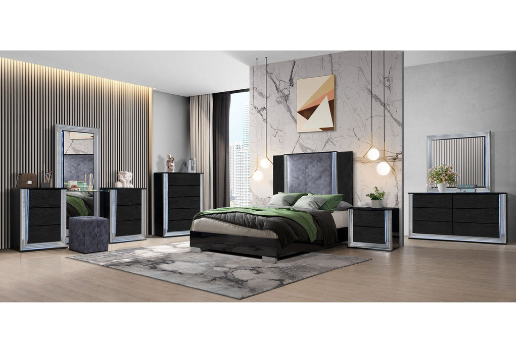 Ylime Wavy Black Queen Bed Group - YLIME-WAVY BLACK-QBG - Gate Furniture