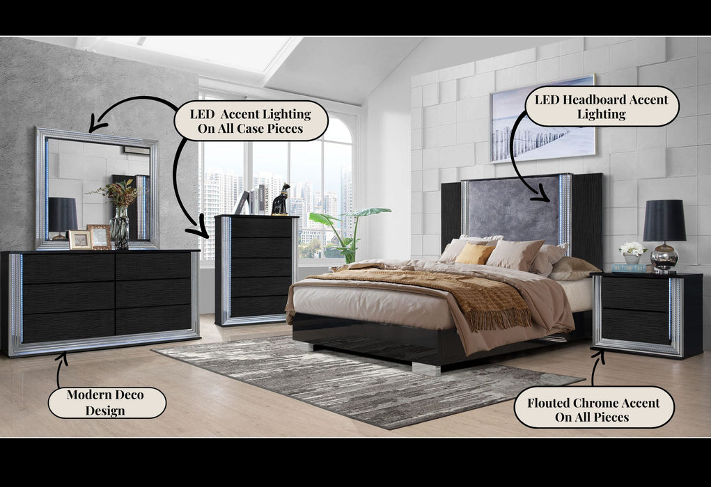 Ylime Wavy Black Queen Bed Group - YLIME-WAVY BLACK-QBG - Gate Furniture