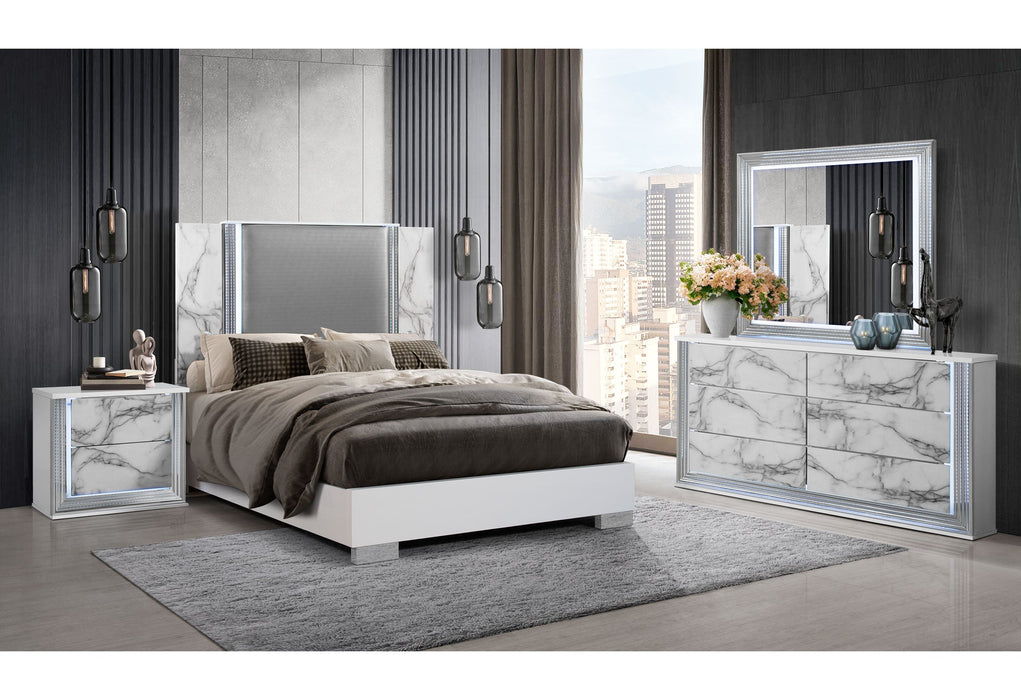 Ylime White Marble Queen Bed Group - YLIME-WHITE MARBLE-QBG - Gate Furniture