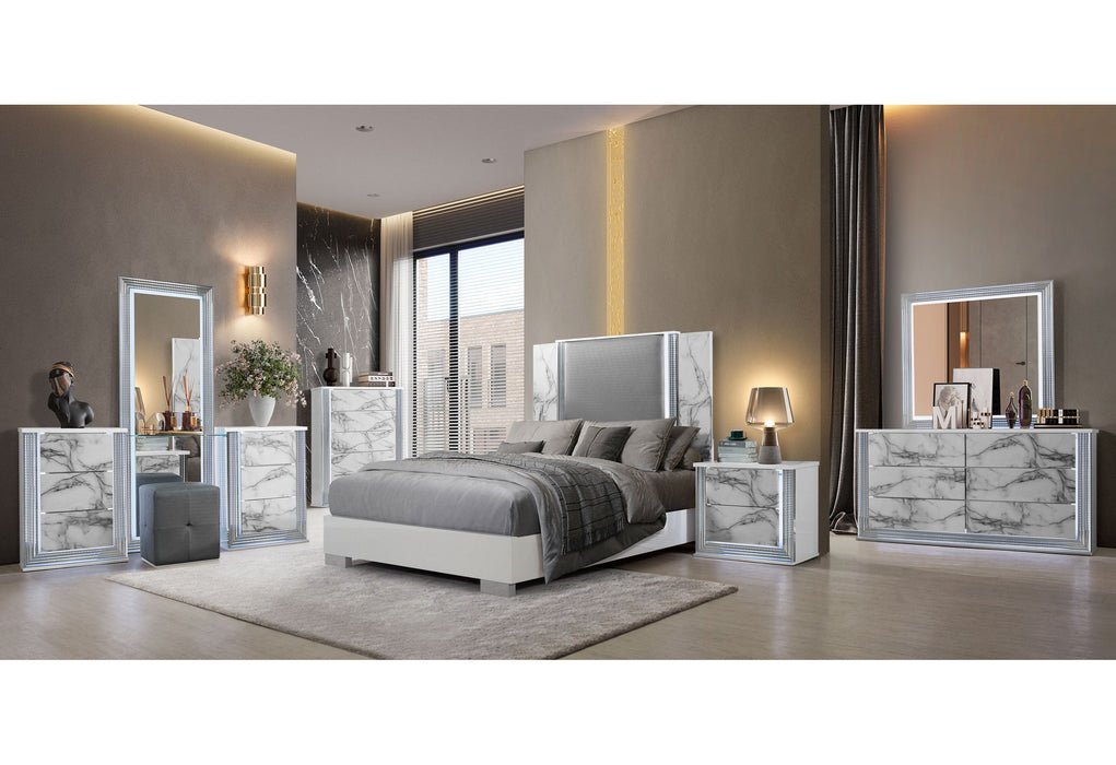 Ylime White Marble Queen Bed Group - YLIME-WHITE MARBLE-QBG - Gate Furniture