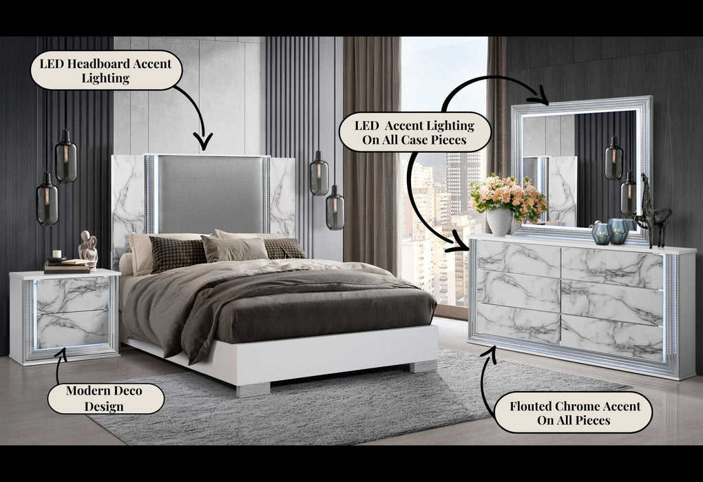 Ylime White Marble Queen Bed Group - YLIME-WHITE MARBLE-QBG - Gate Furniture