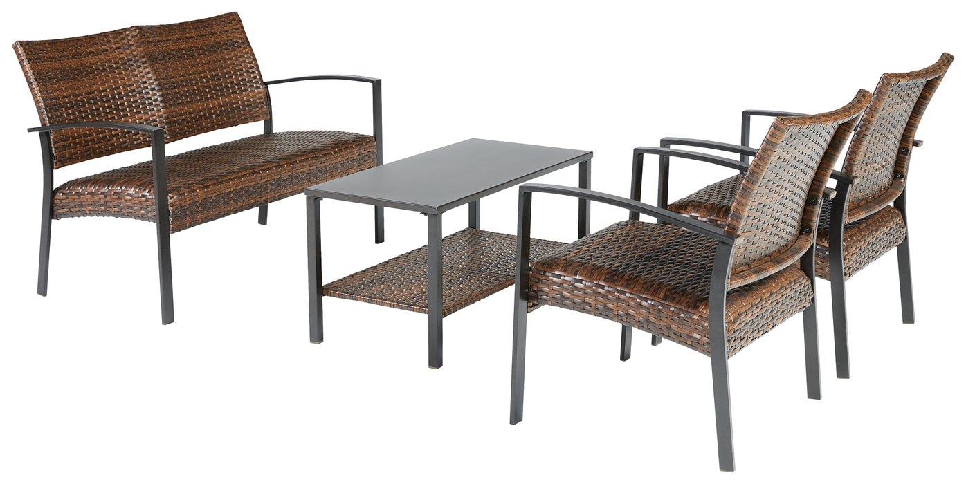 Zariyah Outdoor Love/Chairs/Table Set (Set of 4) - P330-080 - In Stock Furniture